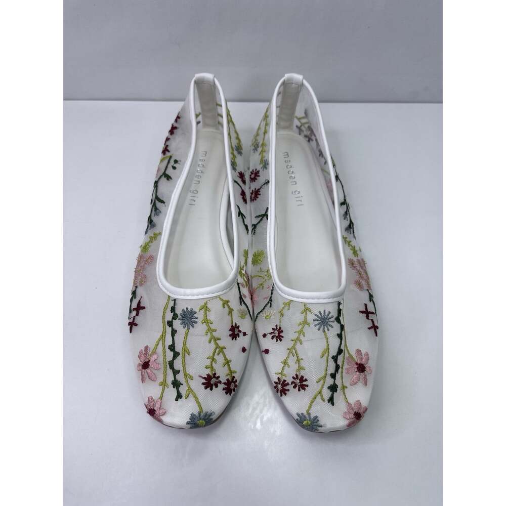 Madden Girl White Floral Embroidered Mesh Ballet Flats Shoes Size 7.5 - Picture 5 of 7